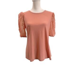 A Love Story Pink Coquette Lace Pleated Ruffle Sleeve Blouse S Soft Romantic